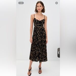 Zimmermann Sunray Pleated Picnic Midi Dress Black Chain-Print Spaghetti Strap 1